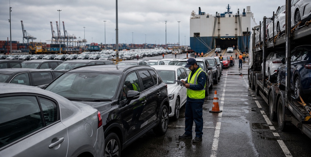 Automotive parts and vehicle components staged for freight shipping