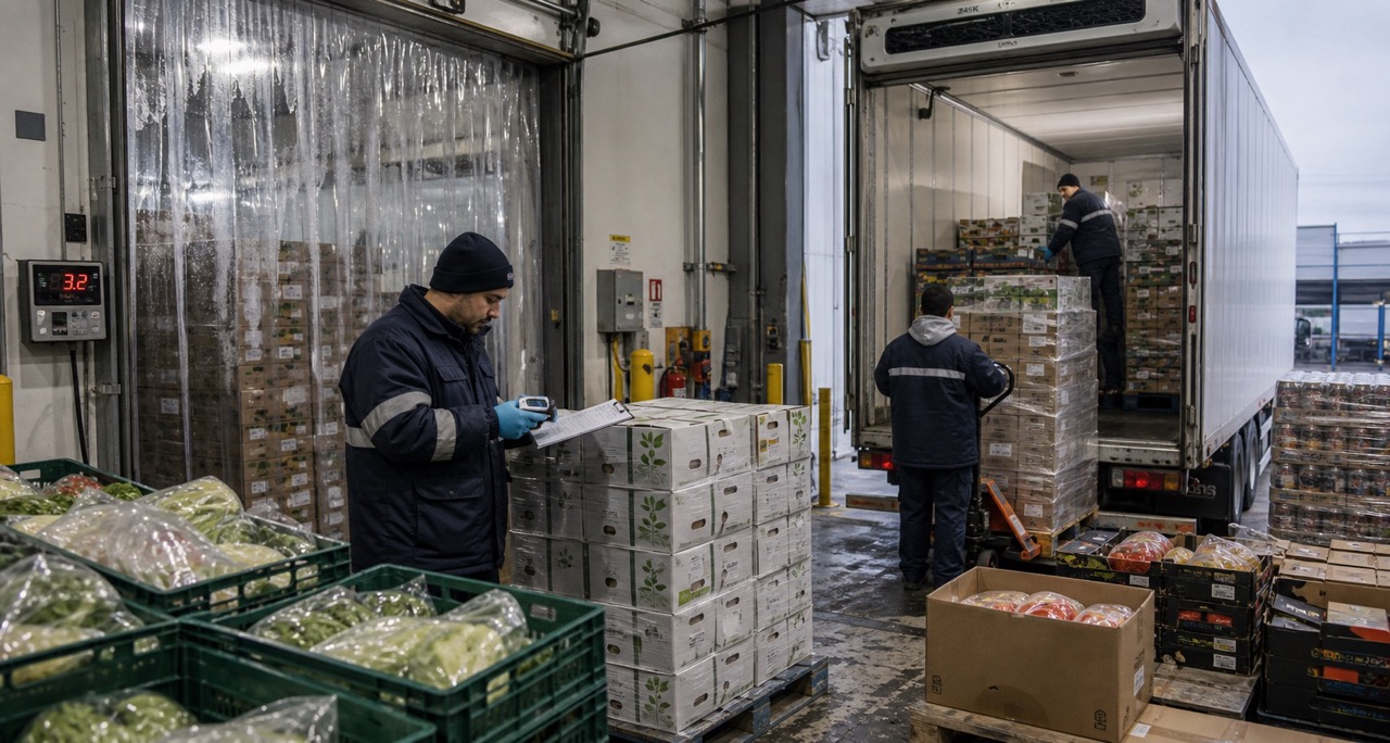 Food and beverage cargo prepared for refrigerated transport