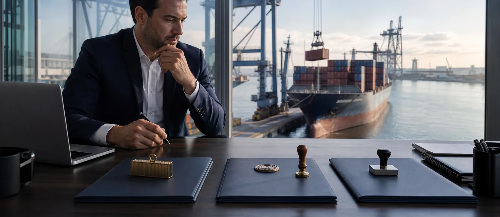 Logistics professional comparing shipping, insurance and customs responsibility stages