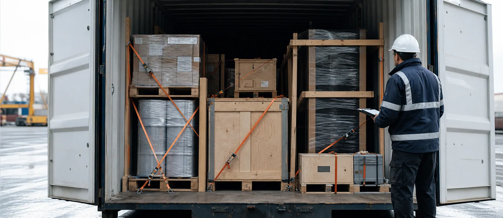 Mixed LCL cargo secured inside a shared shipping container